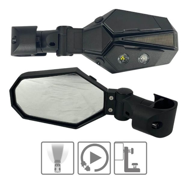 UTV/ATV Side Mirrors w/ Green, Yellow and White Lights	