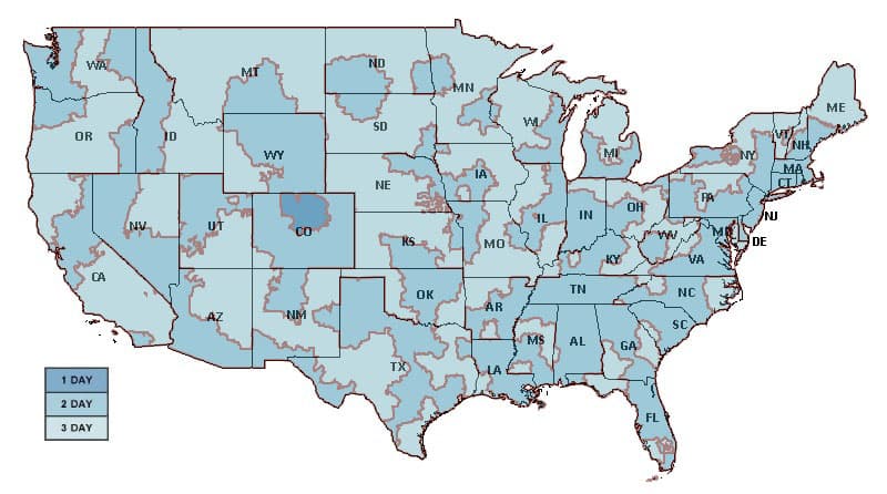 USPS Priority Mail Transit Time Map
