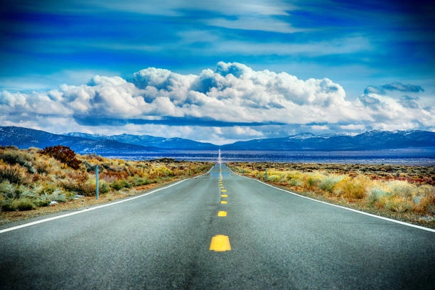 Mojave road looks like a wasteland on a sunny day