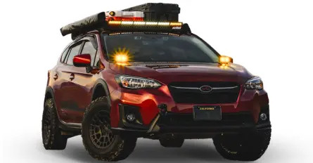 Extreme LED amber and white led light bars with pods on a subaru
